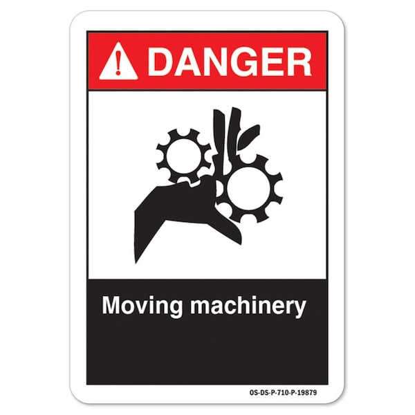 ANSI Danger Sign, Moving Machinery, 18in X 12in Aluminum, 12" H, 18" W, Landscape